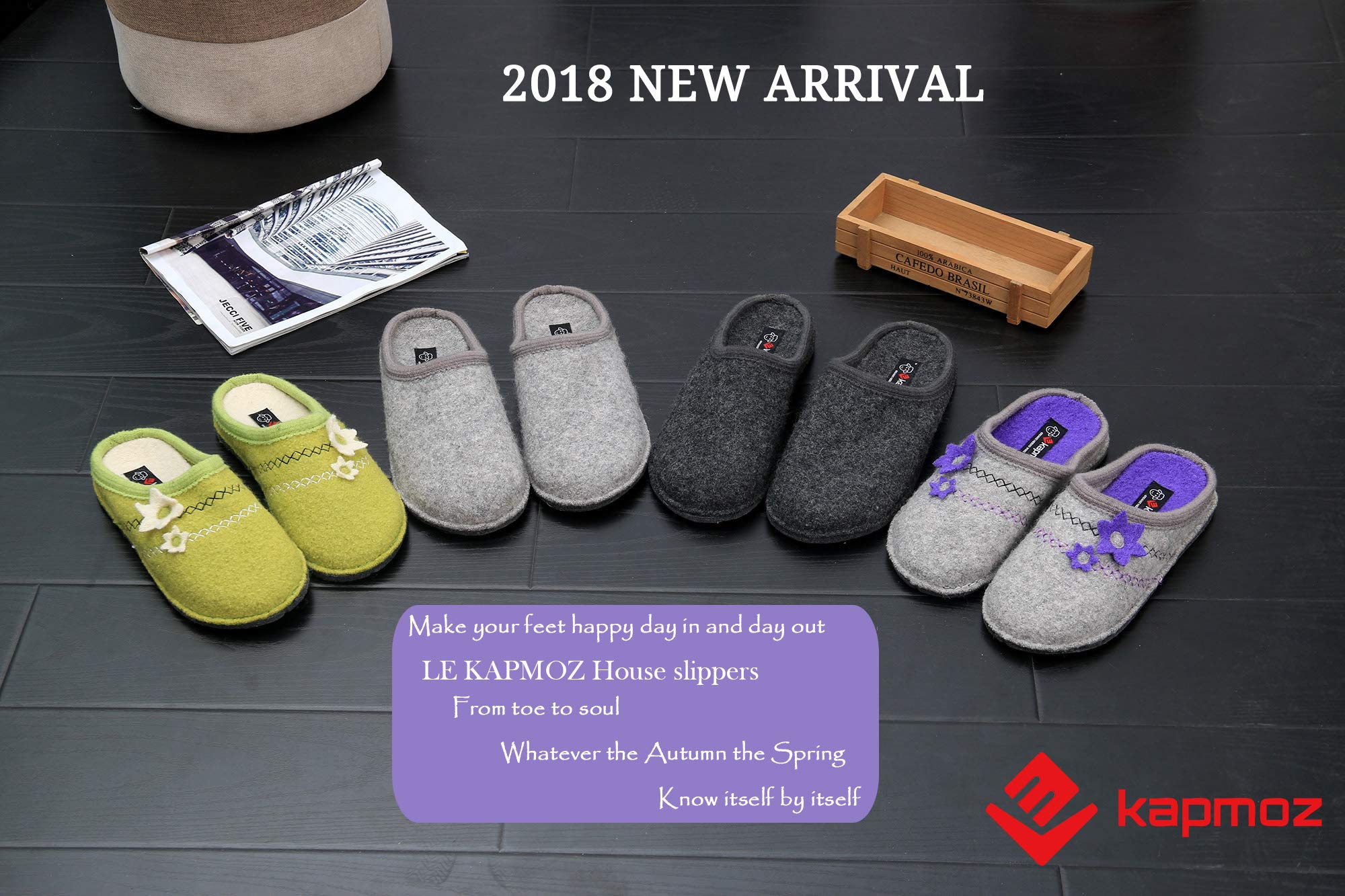 LE KAPMOZ Women s Boiled Wool House Slippers Breathable Sweat Free